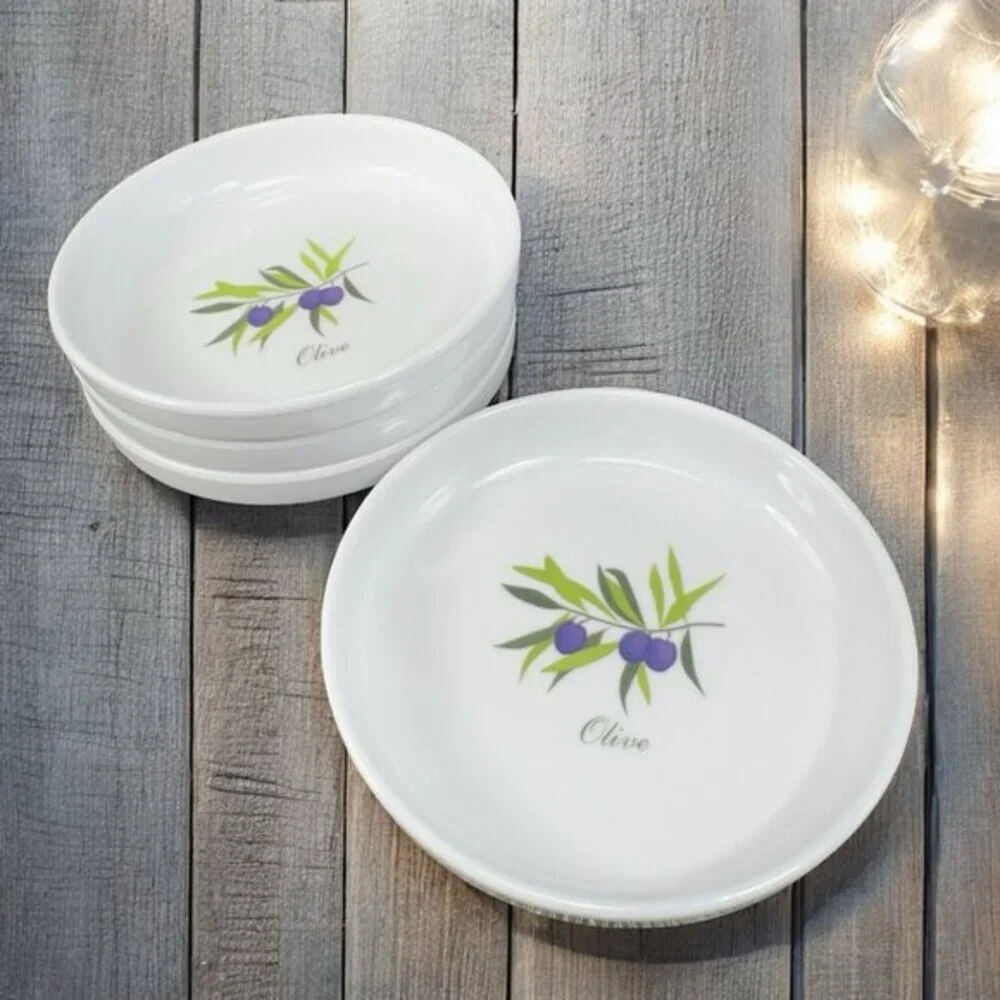 XCELL Olive Design Melamine‎ Coasters Set 4 Round Trinket Dish 4inch Wide VTG
